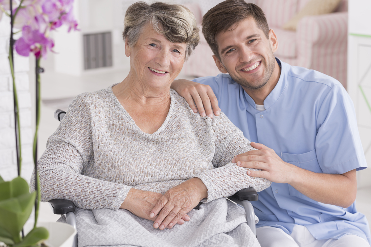 A caregiver and senior woman during an in-home care session